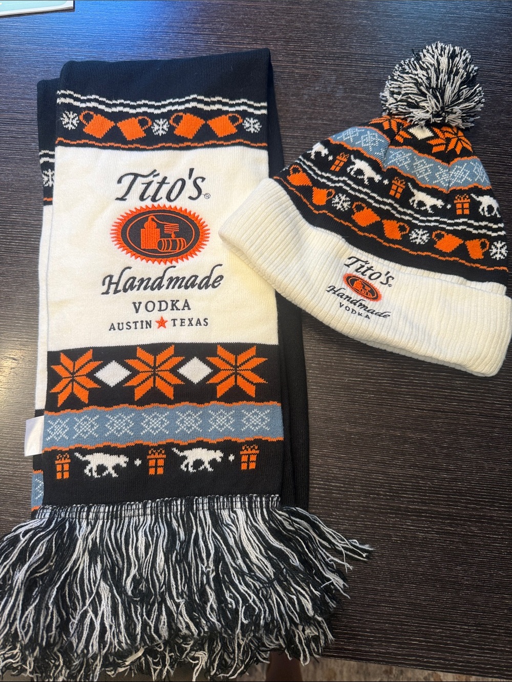 Tito's Handmade Vodka Knit Beanie & Scarf Set - Black, White & Orange